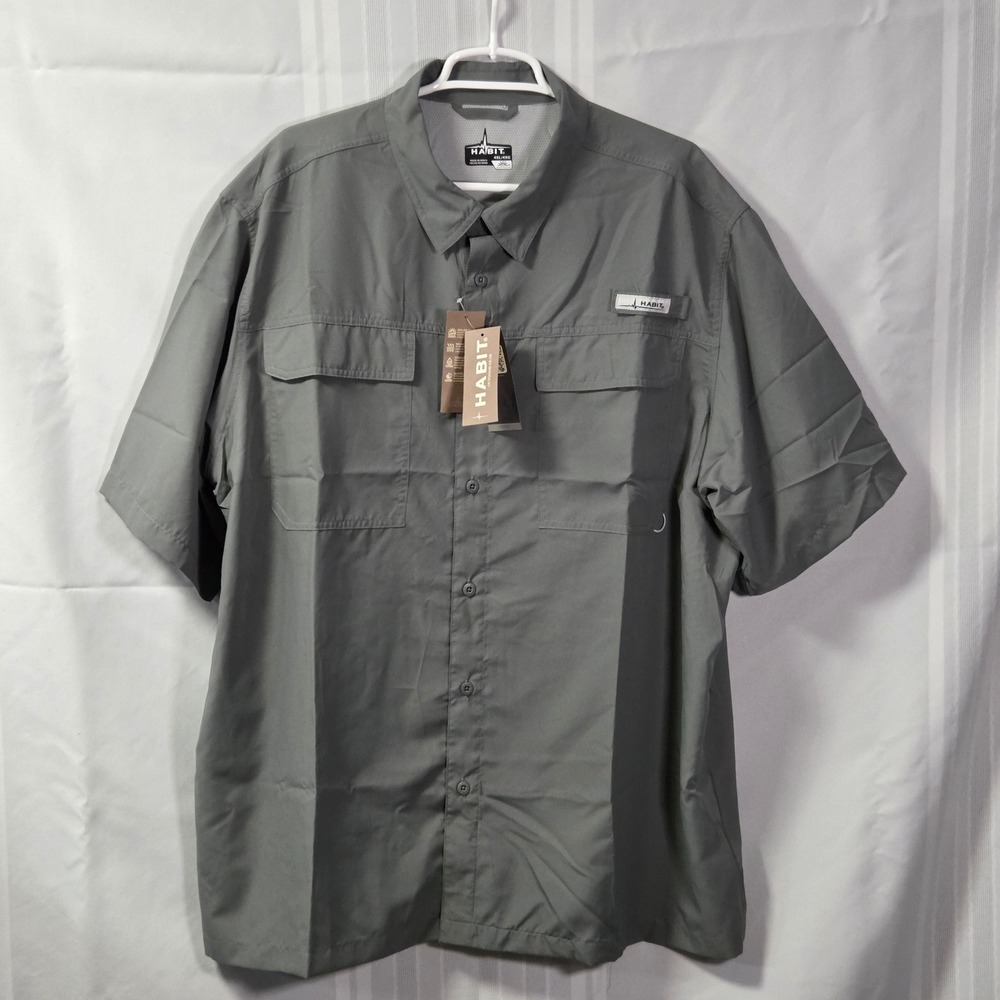 Habit Fishing Shirt Mens 2XL Grey Sedona Sage Short Sleeve UPF 50+ Ventilated